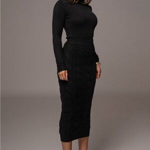 JLUXLABEL Black Knit Midi Pencil Skirt